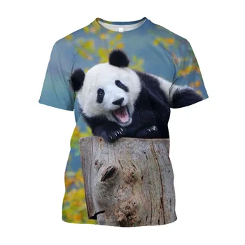 Poletje Moda za Moške Kratke Rokav Srčkan Živali Panda 3D Tiskanja Krog Vratu Šport Svoboden Priložnostne Velike Fitnes Usposabljanja Oblačila Vrh