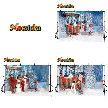 Mocsicka Zimsko Fotografijo za Ozadje Božično zabavo Borovih Zasneženih Snežaka Ozadje silvestrovo Otroci Oseb Studio Banner