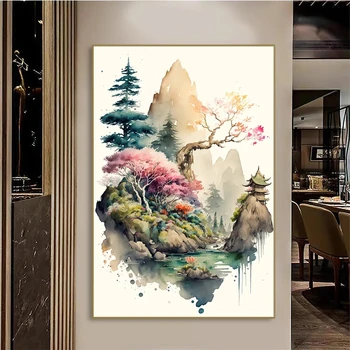 Japonski Slog Krajine Diamond Vezenje Wall Art DIY 5D Diamond Slikarstvo Akvarel Estetske Kristalno Obrti notranjo Opremo