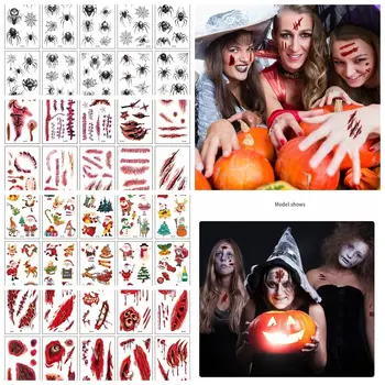 10Sheets/Set Halloween Začasne Tetovaže Retro Halloween Party Body Art Nalepke DIY Veren Pajek Brazgotina Tattoo Nalepke