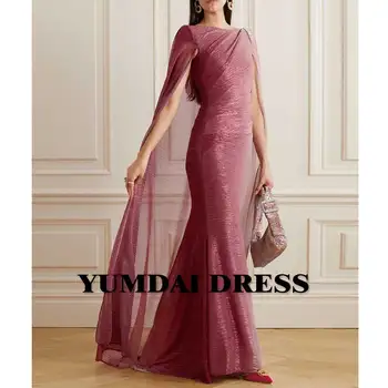 YUMDI Crimson Bleščica Cape Večerno obleko Tla-dolžina Žogo Obleki Krasen Dubaj Obleko Coming-of-age Haute Couture Obleke