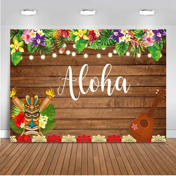 Aloha Ozadje za Fotografiranje Lesena Tla Poletne Počitnice Dekoracijo Dobave Cvetja Ozadje za Fotografijo Ustrelil Stranka Banner