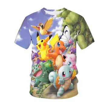 2023 NOVO poletje Pokemon modni trend Komedija T Majica Kratek Rokav T Shirt Fantje Dekleta Poletje Kratke ohlapne T Shirt Fashio 3-14 T