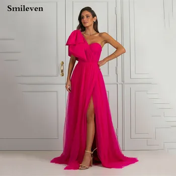 Smileven Hot Pink Formalno Večerne Obleke Eno Ramo Maturantski Halje Haljo De Marieer Puff Til Večer Stranka Obleko 2023