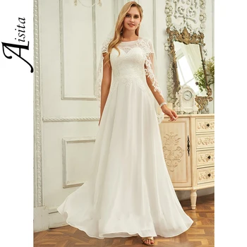 Klasičen A-linijo Poročnih Oblek Zajemalka Vratu Šifon Čipke Nevesta Obleke Z Bleščicami Poročne Obleke Za Ženske Obleke Vestidos