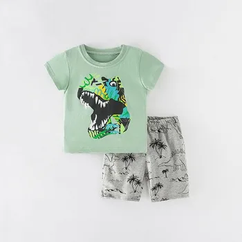 2-8T Dinozaver Fantje nastavite Malčka Otrok, Poletna Oblačila, ki Kratkimi Rokavi Top kratke Hlače komplet Bombaža, za Malčke Obleko sklop Priložnostne Ulične