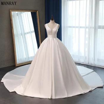 MANRAY Elegantno Poročno Obleko 2023 Korzet, Dolgo Vlak Poročne Žogo Halje Plus Velikost po Meri Narejene Saten Vestido De Noiva