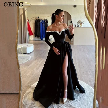 OEING Črna A-Line Prom Obleke, Elegantne 2024 Proti-Vrat Strani Split Visoko Pasu Večerno Obleko Formalne Priložnosti Obleke Vestidos De Fiesta