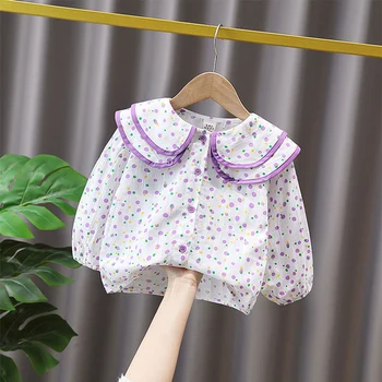 Malčka, otroci, dekleta obleke pomlad obleke vijolično polka dot jopico majica za otroke dekliška oblačila baby nosijo majice, plašči