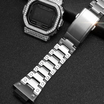 Vdelan diamant watchband Za CASIO GWM5610 GW5600 DW5600 Trak Primeru Ploščo Metal Band DW-5600 316L moške Jekla Zapestnico Brezplačno orodje