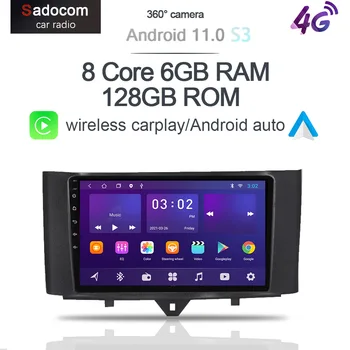 360 Fotoaparat 6GB+128G Carplay DSP Android 11.0 Avto DVD Predvajalnik, GPS zemljevid WIFI Bluetooth 5.0 RDS Radio Za Benz, Smart fortwo za obdobje 2011-2015