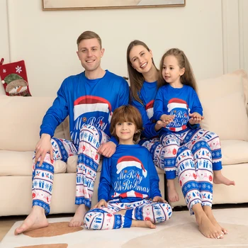 Družinski Božič Ujemanja Obleke Modro Pižamo Obleka za Otroka Mati, Hči Oblačila Družino Enako Videti Jumpsuit Pižame