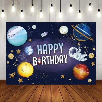 Modra Zunanji Prostor Potovanje Okoli Sonca Planet Galaxy Zvezdnato Temo Fotografija Ozadje Happy Birthday Party Ozadju Banner Dekor