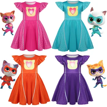 Lepo Super Cat Cosplay Kostume Otroci, Ki Plujejo Pod Rokav Priložnostne Obleke Baby Dekleta SuperKitties Obleko Fancy Carnival Party Vestidos