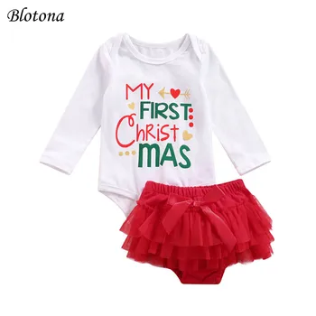 Blotona Newborn Baby Božič 2Pcs Obleke, Malčka, Dolg Rokav Pismo Tiskanje Romper Vrhovi + Tutu Hlače, 0-24Months