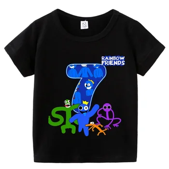 Mavrični Prijatelji Baby Število Bombaža T-Shirt Risanka Fant Dekle Rojstni Dan Tee Otroci Majica Kratek Rokav Natisnjeni Vrhovi Poletne Obleke