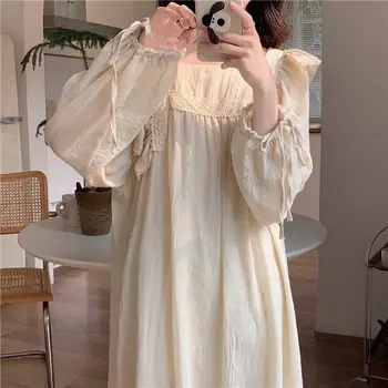 Vintage Žensk Sleepwear Princesa Obleko Royal Slog Bombaž Kvadratnih Vratu Pižamo Sleepshirts Votlih iz Čipke Nightgowns More