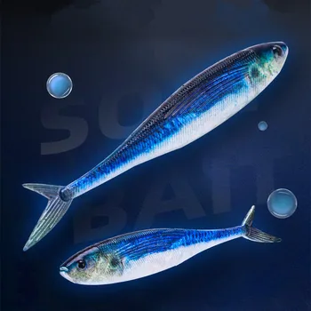 Fishing Lure Skuše Mehke Vabe 12,5 cm 16 cm 3D Tiskanja Ribe Modra PVC Umetnih Vab Škarje Rep Veliko 2 Kosov PRODAJE