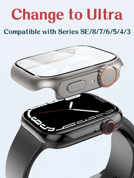 Ohišje za Apple Watch 44 45 mm 41mm 40 mm Screen Protector 1:1 Spremembe Ultra 49 mm PC Pokrov+Steklo iwatch serije 8 7 6 5 4 SE