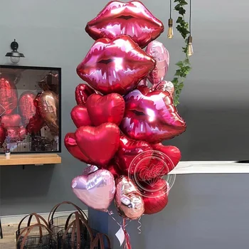 18pcs Ljubezen Ustnice Rdeče Balone v obliki Srca Helij Trebušaste Poroko, Rojstni dan fantovščino Okraski Valentinovo Tuš