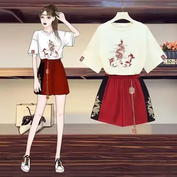 Anime Cosplay ženska Oblačila Kitajski Slog Loong Priložnostne Red Ribbon Girl Lolita T-shirt Kratek Krilo Nastavite Halloween Darilo za Rojstni dan