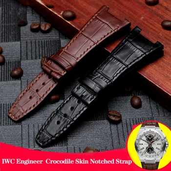 Za IWC Inženir Serije IW500503 IW500501 Zarezo Trak za Moške Pravi Krokodil Usnja Cowhide z Jekleno Glavo Watch Band 28mm