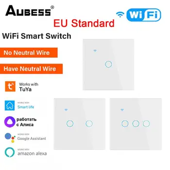 EU Standard Tuya WiFi 1/2/3/4 Banda Smart Touch Stikalo Doma Steno Gumb za Daljinsko upravljanje Pametnega Doma Za Alexa googlova Domača stran Pomočnik