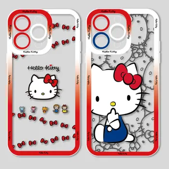 Risanka Hello Kitty Srčkan Primeru Telefon Za iPhone 14 13 12 mini 11 Pro Max 8 7 Plus XR XS X Angel Oči
