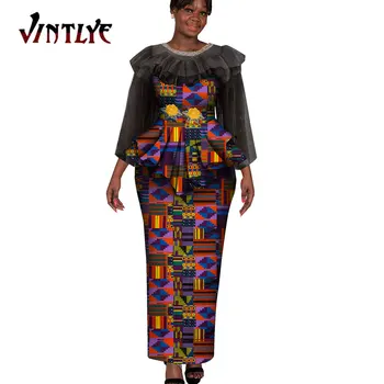 Afriške Krila in Vrh Določa Ankara Modni Tisk Afriška Oblačila za Ženske z Dolgimi Rokavi Dashiki Obleke Party Obleka WY10447