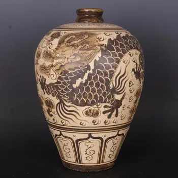 Yelow Tan Porcelanasta Vaza Veliki Zmaj Orientalski Vaza Zemlja Barva Keramične Vaze Ozek Vrh Soba Dekoracijo Dodatki