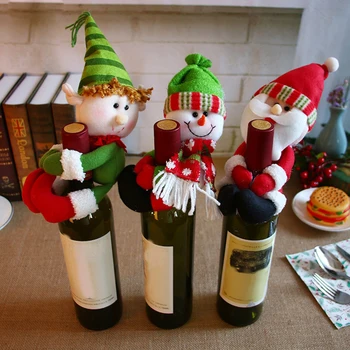 Božič Vina, Steklenico Rokav Dekoracija Božiček Elf, Snežaka Objem Predstavljajo Lutka Šampanjec Steklenico Kritje Obleko Gor Božič Dekorativni